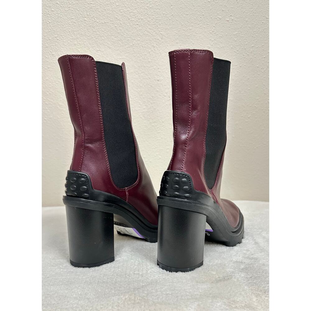 Tod’s Burgundy Leather Chunky Heel Chelsea Boots - Women’s EU 37 - US 7 - Picture 6 of 8